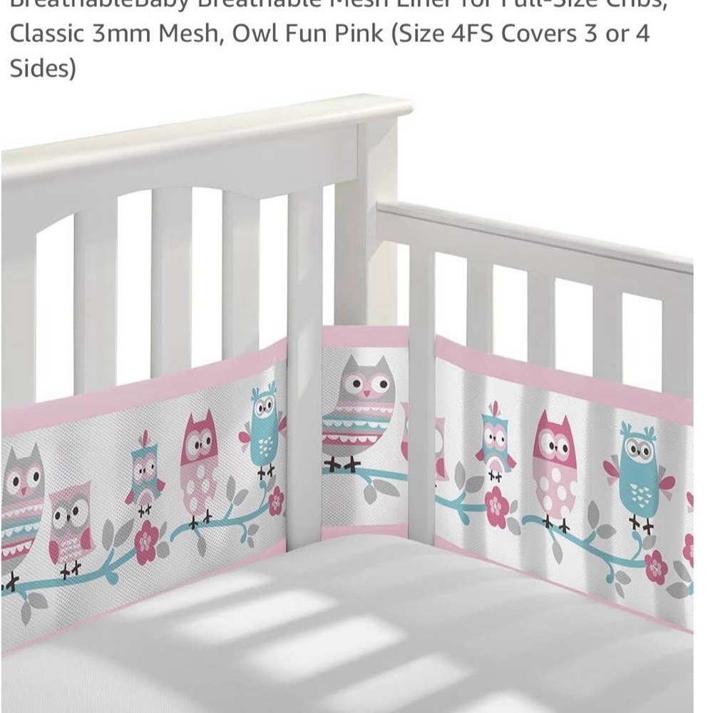 Owl Fun Pink Mesh Crib Liner